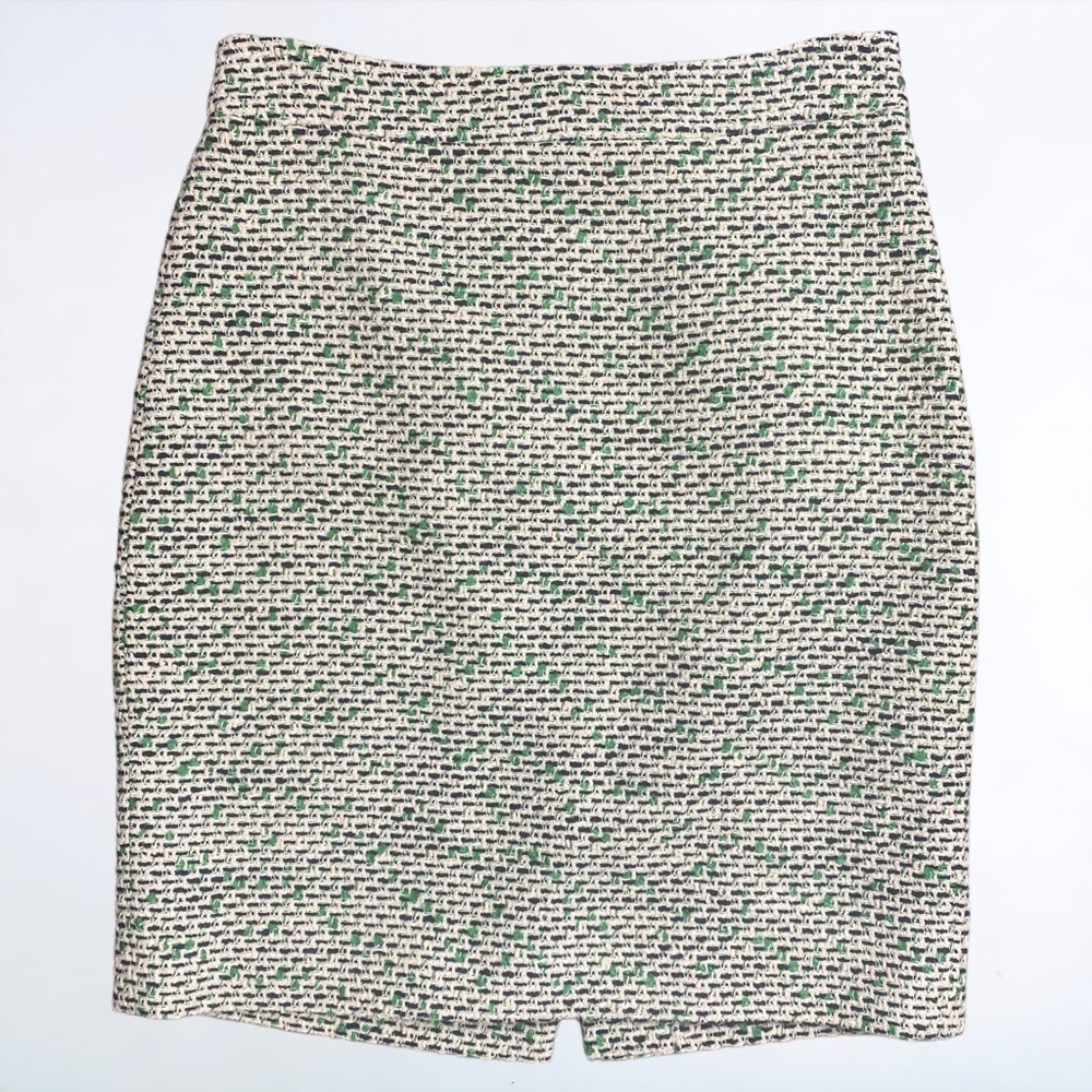 Kate Spade Judy Tweed Pencil Skirt Size 2 Women Green Black White Cotton Blend.